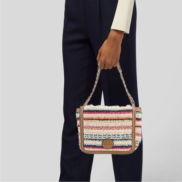 TORY BURCH Marion Woven Small Flap Shoulder Bag Boho - Picture 2 of 10